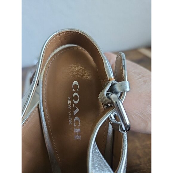 COACH New York Randy Silver Wedge Sandles SZ 6 Sling back holidays party Barbie - Picture 9 of 13